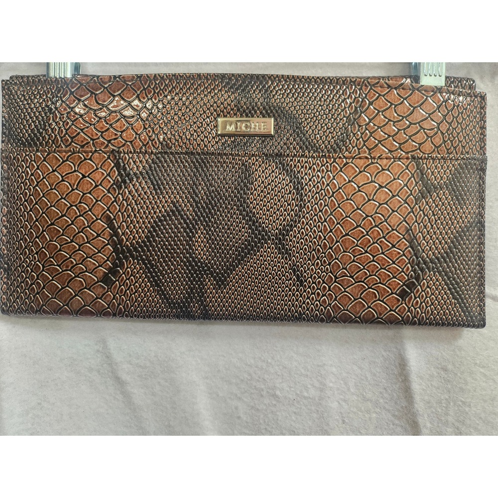 Miche Classic Handbag Shell Brown Snakeskin Embossed Faux Leather Wrap Cover